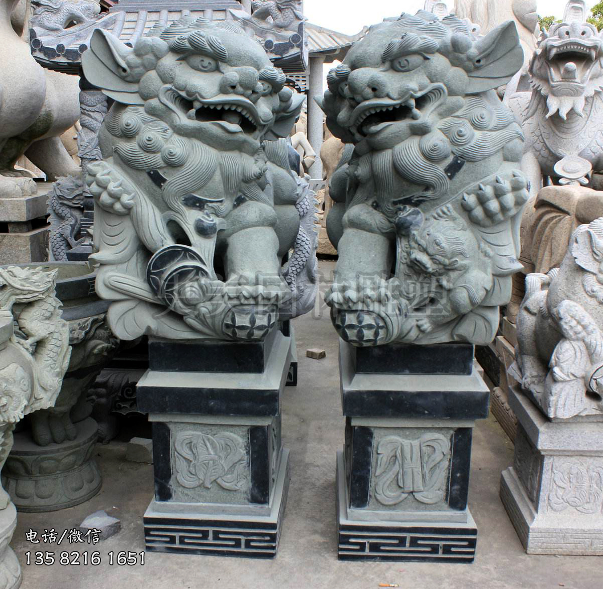 南方獻錢獅石雕擺件