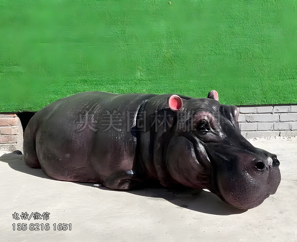 玻璃鋼仿真河馬，臥地（水）河馬雕塑